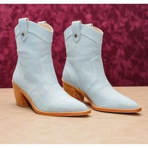 7 For All Mankind Light Blue Canvas Western Ankle Boots